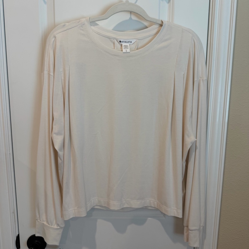 Athleta Elemental Ling Sleeve Pleated Crop Top Magnolia White